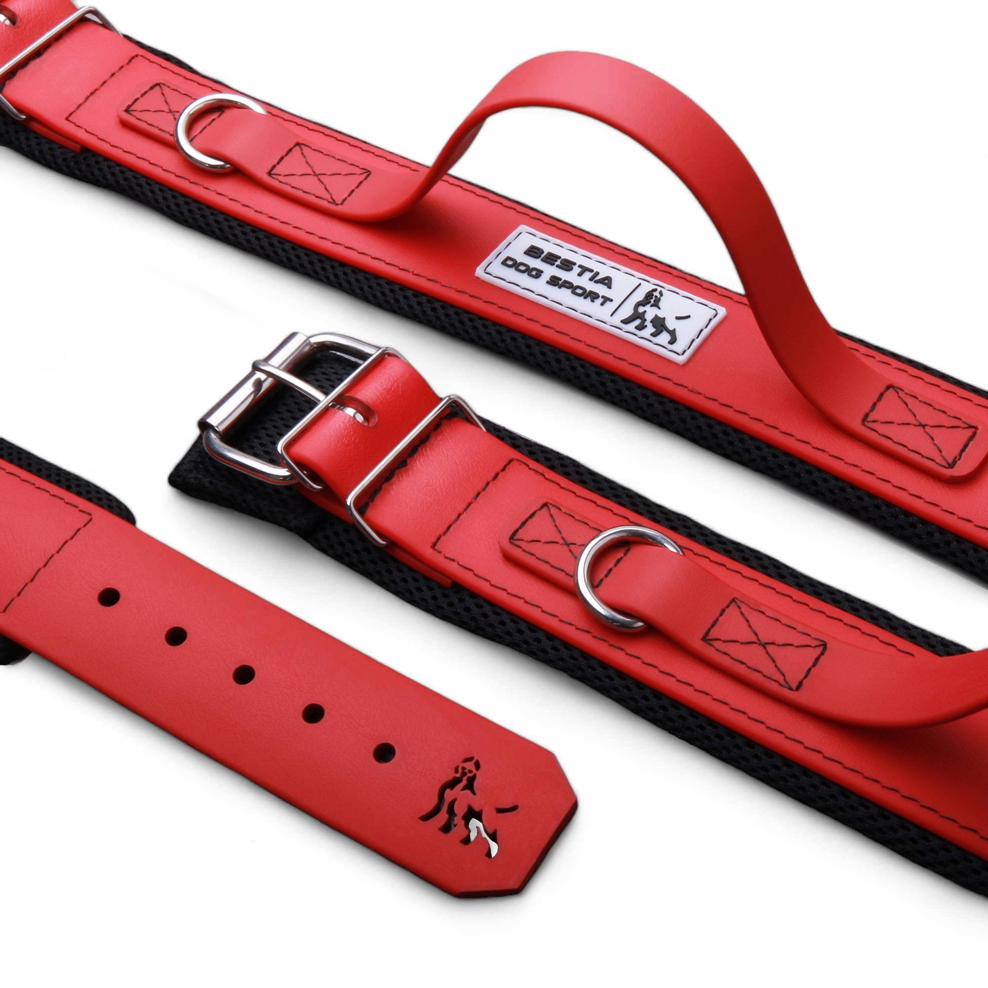 BESTIA DOG SPORT HANDLE COLLAR ALL RED 