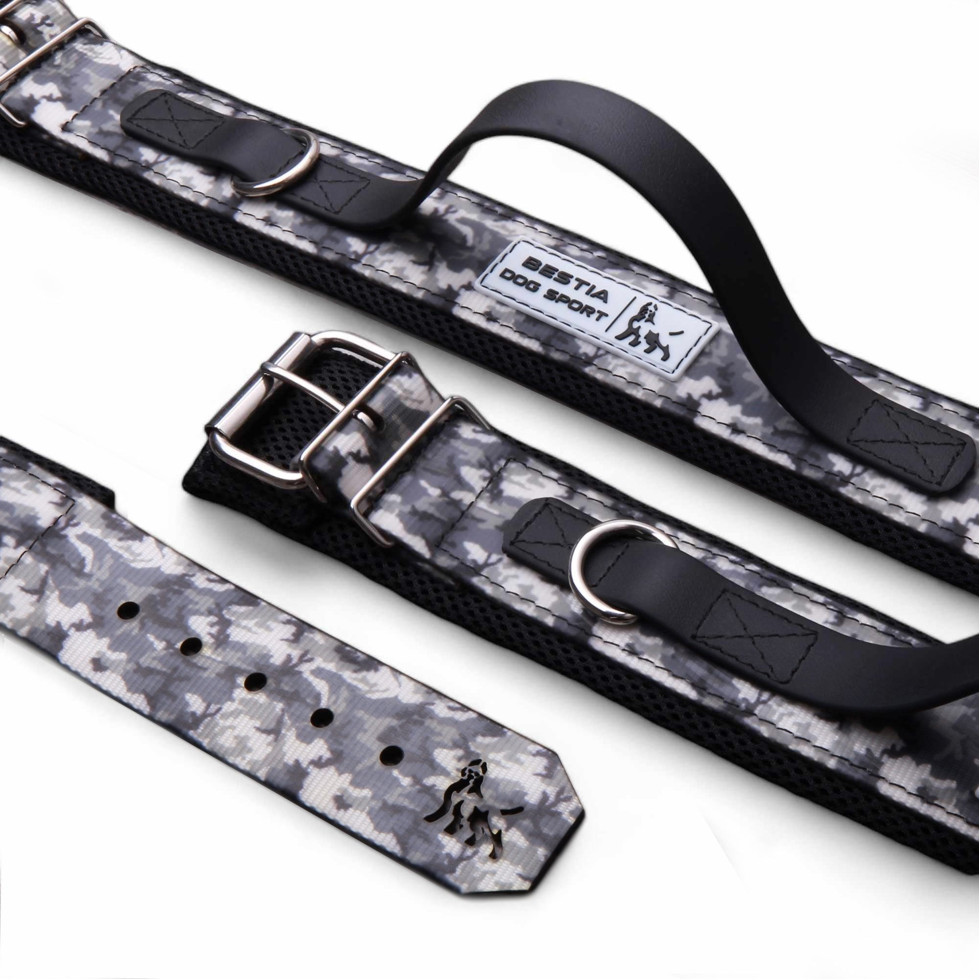 BESTIA DOG SPORT HANDLE COLLAR GRAY CAMO 