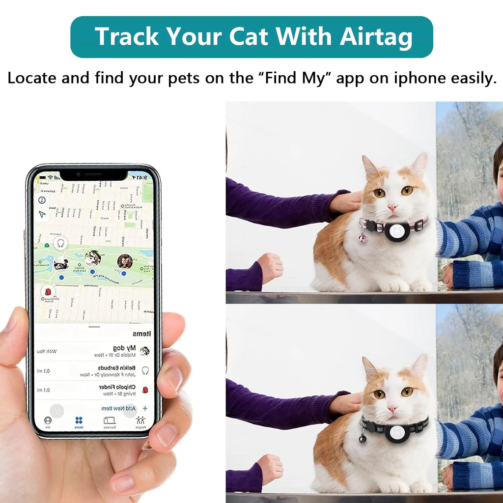 2 Pack Reflective Cat Collar with Airtag Case and Bell - Lightweight Adjustable Breakaway Straps for Cats, Kittens, and Extra Small Dogs in Stylish Black