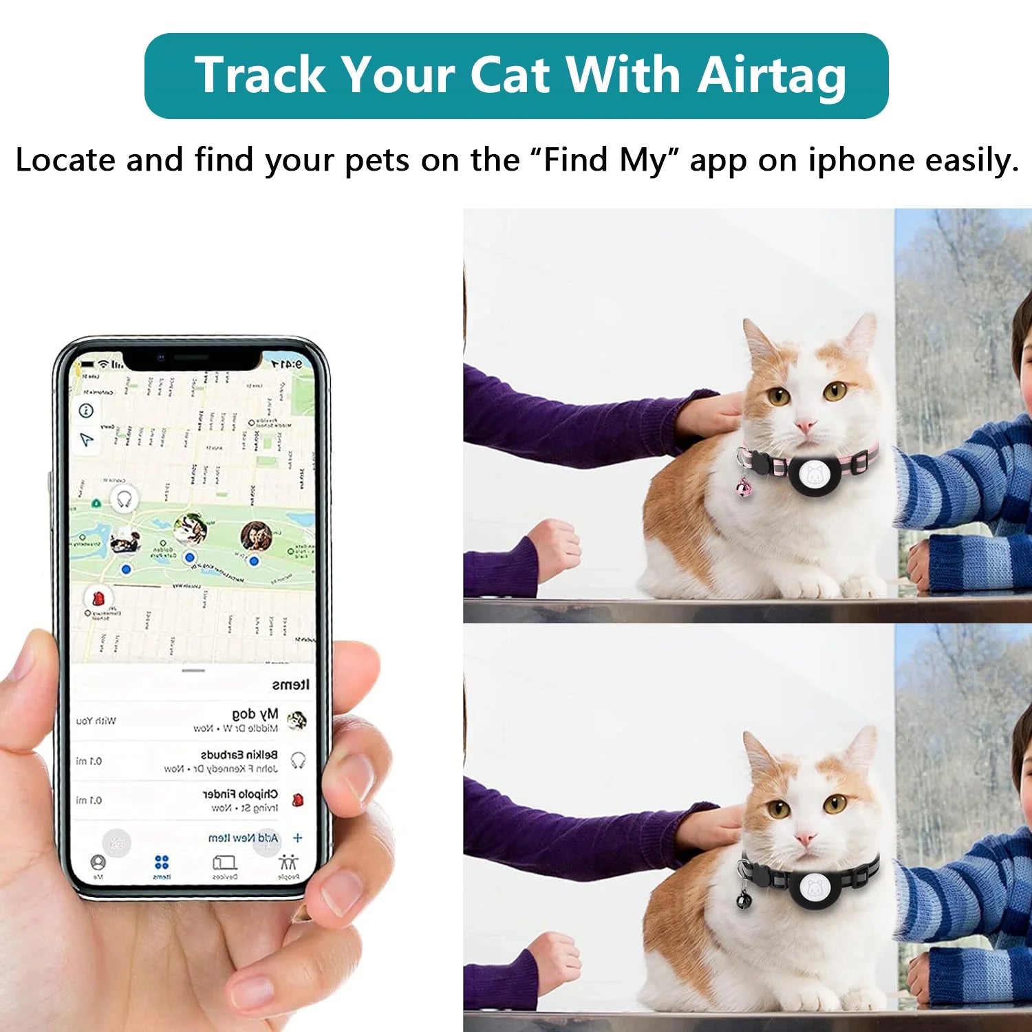 2 Pack Reflective Cat Collar with Airtag Case and Bell - Lightweight Adjustable Breakaway Straps for Cats, Kittens, and Extra Small Dogs in Stylish Black