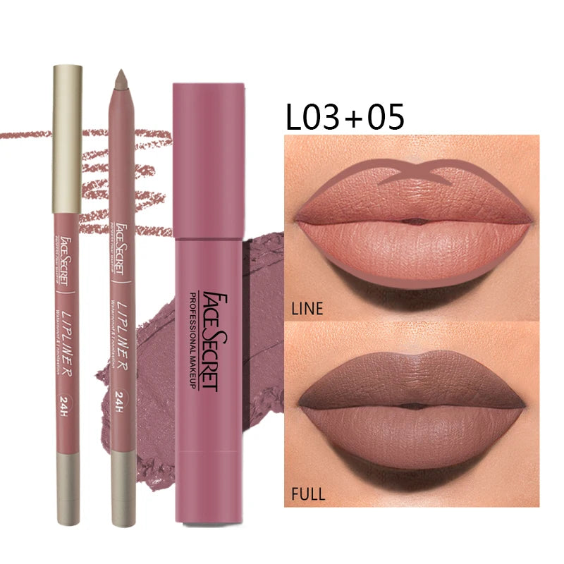 Matte Lipstick and Pencil Set, Waterproof and Long-Lasting Lip Makeup, Soft Matte Color Payoff, Women's Makeup Cosmetics