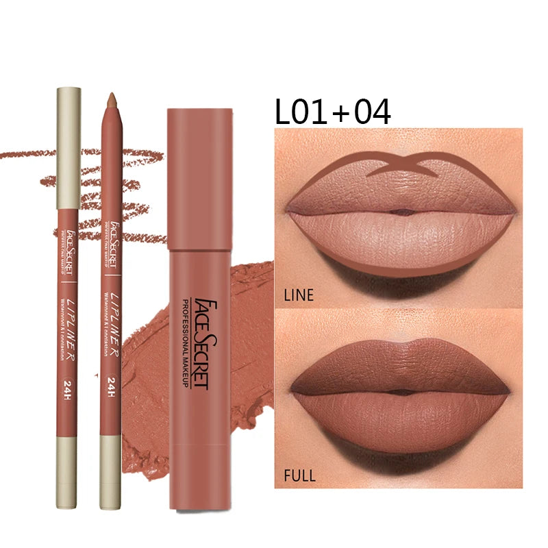 Matte Lipstick and Pencil Set, Waterproof and Long-Lasting Lip Makeup, Soft Matte Color Payoff, Women's Makeup Cosmetics