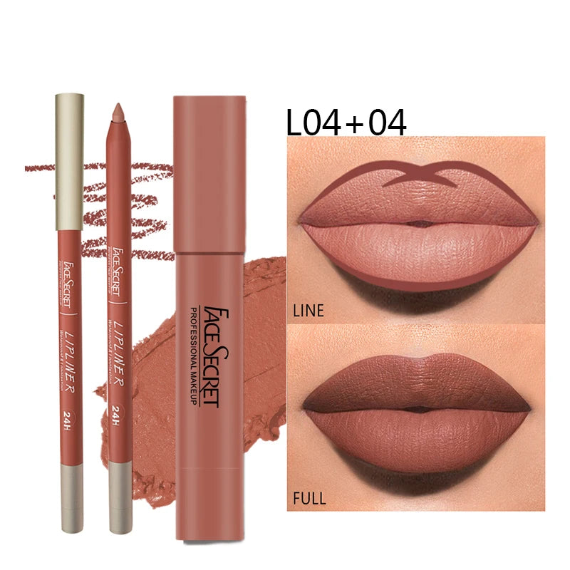 Matte Lipstick and Pencil Set, Waterproof and Long-Lasting Lip Makeup, Soft Matte Color Payoff, Women's Makeup Cosmetics
