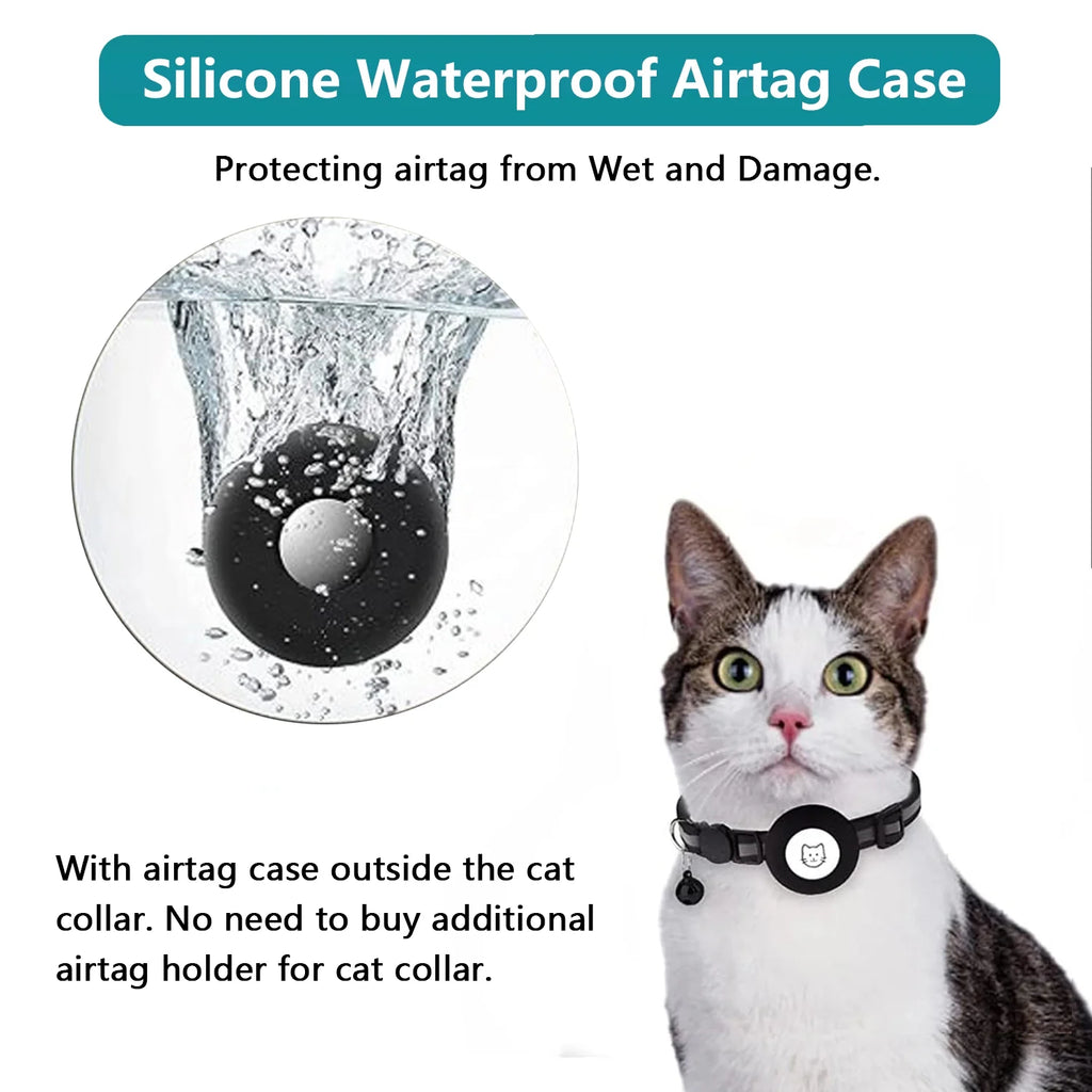 2 Pack Reflective Cat Collar with Airtag Case and Bell - Lightweight Adjustable Breakaway Straps for Cats, Kittens, and Extra Small Dogs in Stylish Black