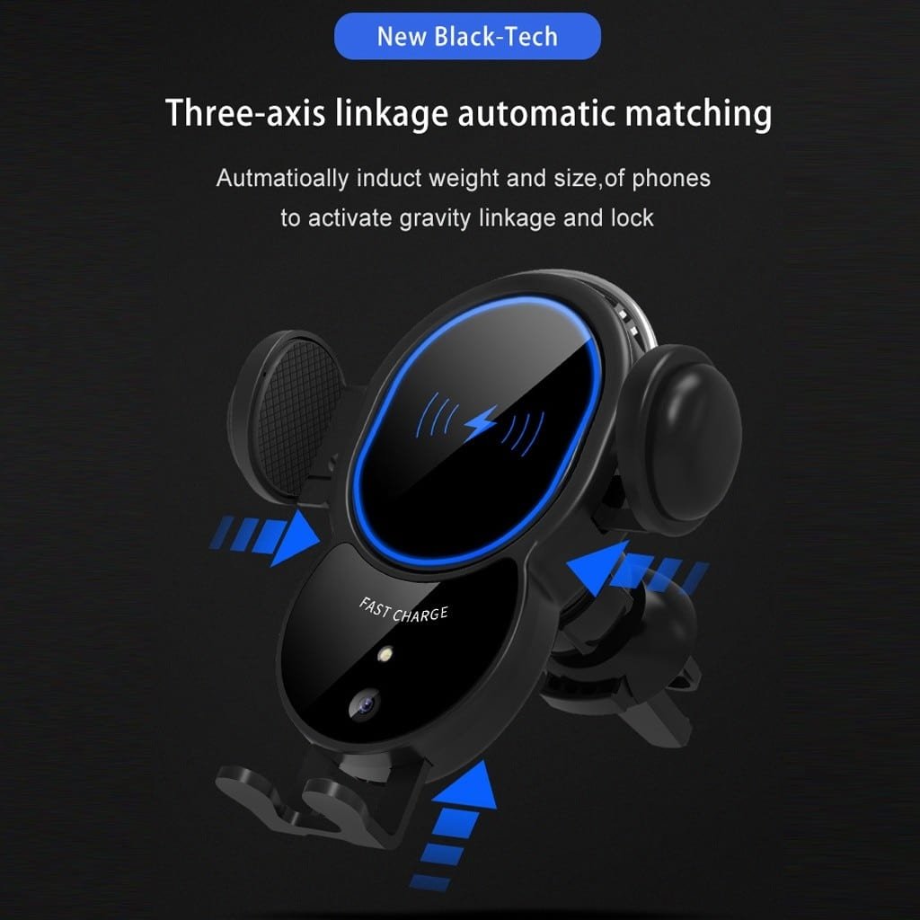 10W Wireless Triangle Mount Fast Car Charger with Auto Lock